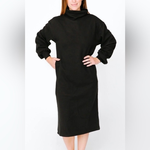 Smash + Tess The Sweater Dress Black Cozy  Midi Mockneck Dress Medium - Picture 2 of 12